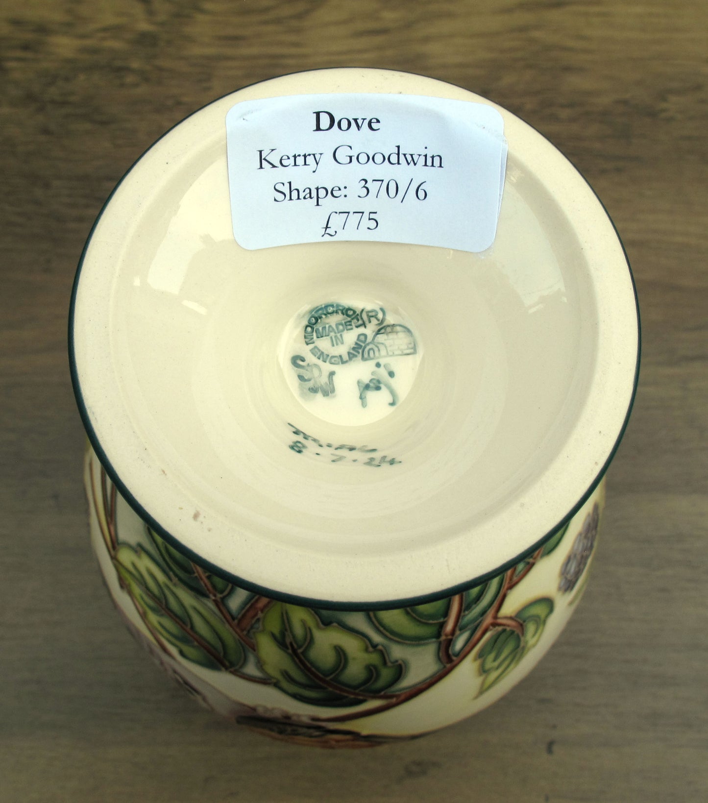 Moorcroft A TIME FOR SINGING DOVE Trial 8.7.24 Vase 370/6 Retail Price £775