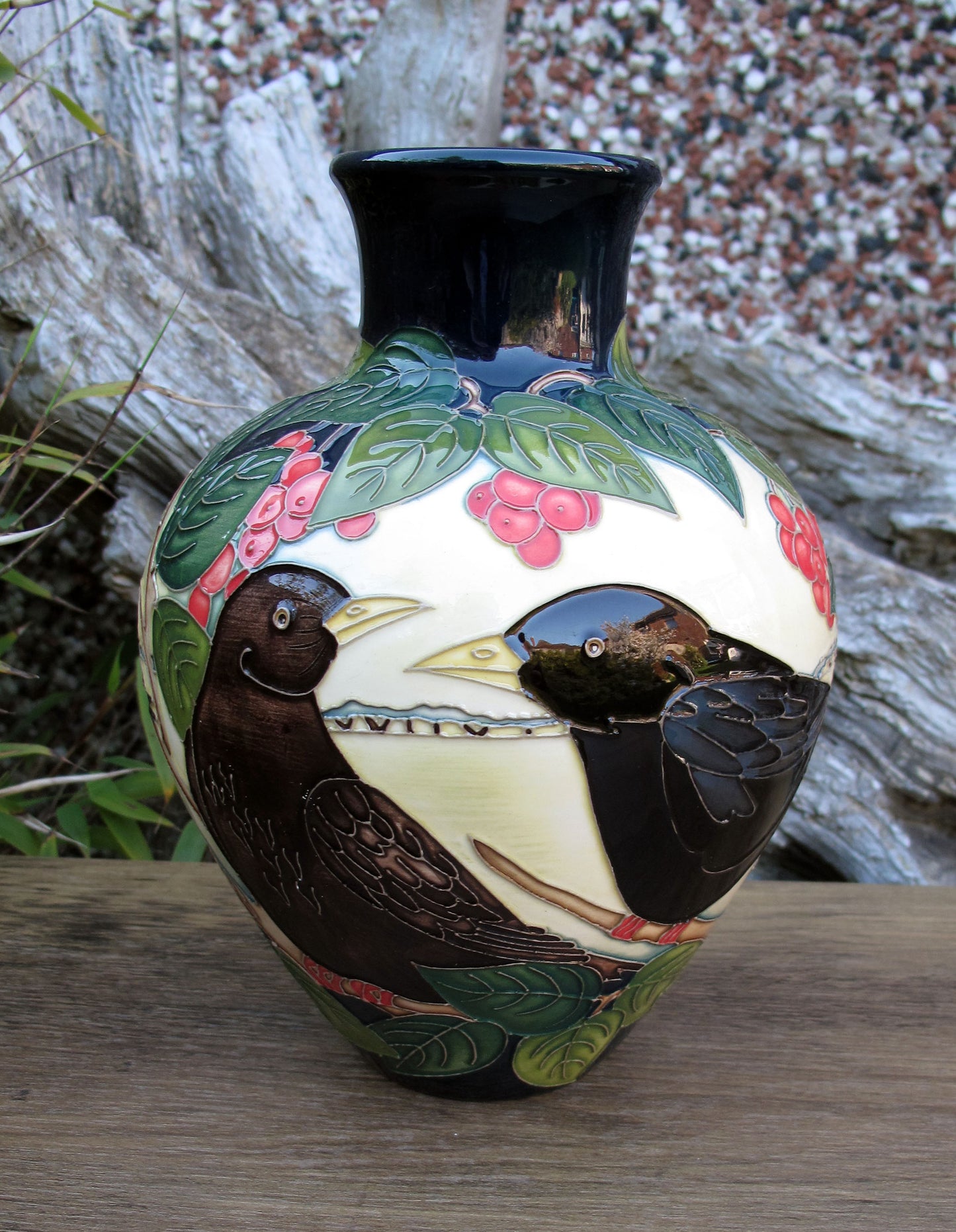 Moorcroft VERY RARE BLACKBIRD Vase 265/7 Trial Date 8.1.25 Retail Price £785