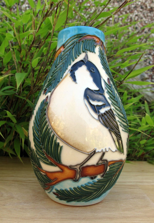 Moorcroft COAL TITS Bird Vase Shape 117/5 Numbered Edition 85. Retail Price £315
