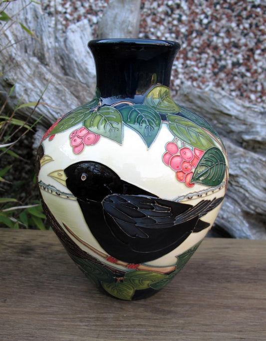Moorcroft VERY RARE BLACKBIRD Vase 265/7 Trial Date 8.1.25 Retail Price £785