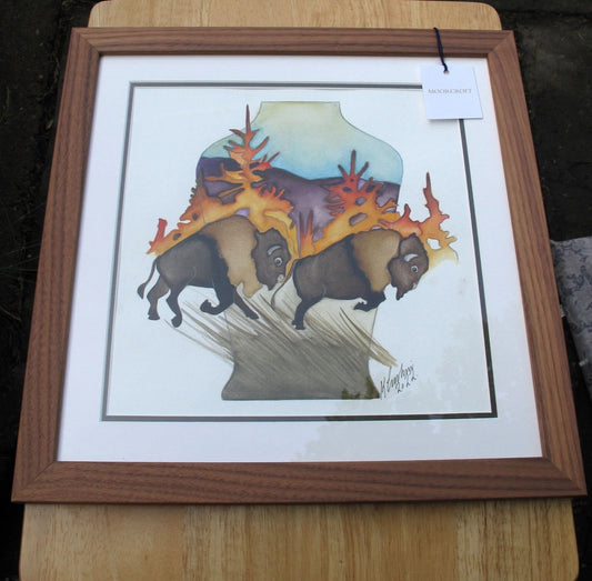 Moorcroft Framed Watercolour painting Buffallo Signed by Kerry Goodwin RRP £245