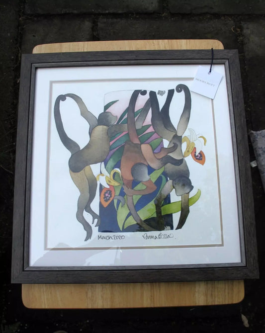 Moorcroft Framed Watercolour painting Monkey Signed by Emma Bossons RRP £220
