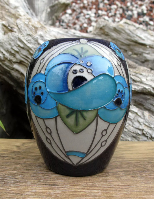 Moorcroft RENNIE ROSE BLUE Trial vase 102/3 RRP £225 Charles Rennie Mackintosh