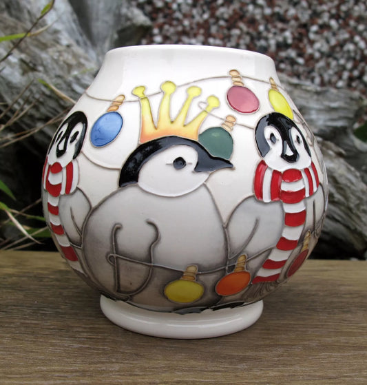 Moorcroft Exquisite THE PARTY Vase RM2/4  Retail Price £490 Christmas Penguins