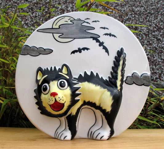 Lorna Bailey Rare PROTOTYPE COLOURWAY THUNDER FLASH the Cat Bonfire night Plaque