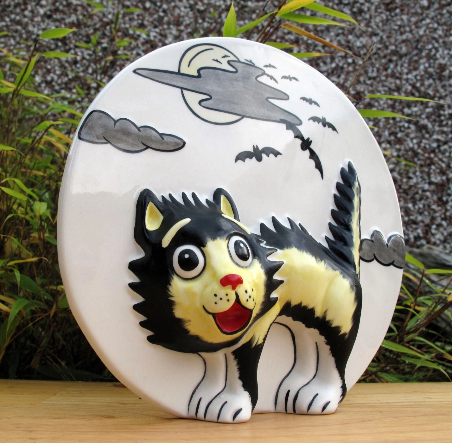 Lorna Bailey Rare PROTOTYPE COLOURWAY THUNDER FLASH the Cat Bonfire night Plaque