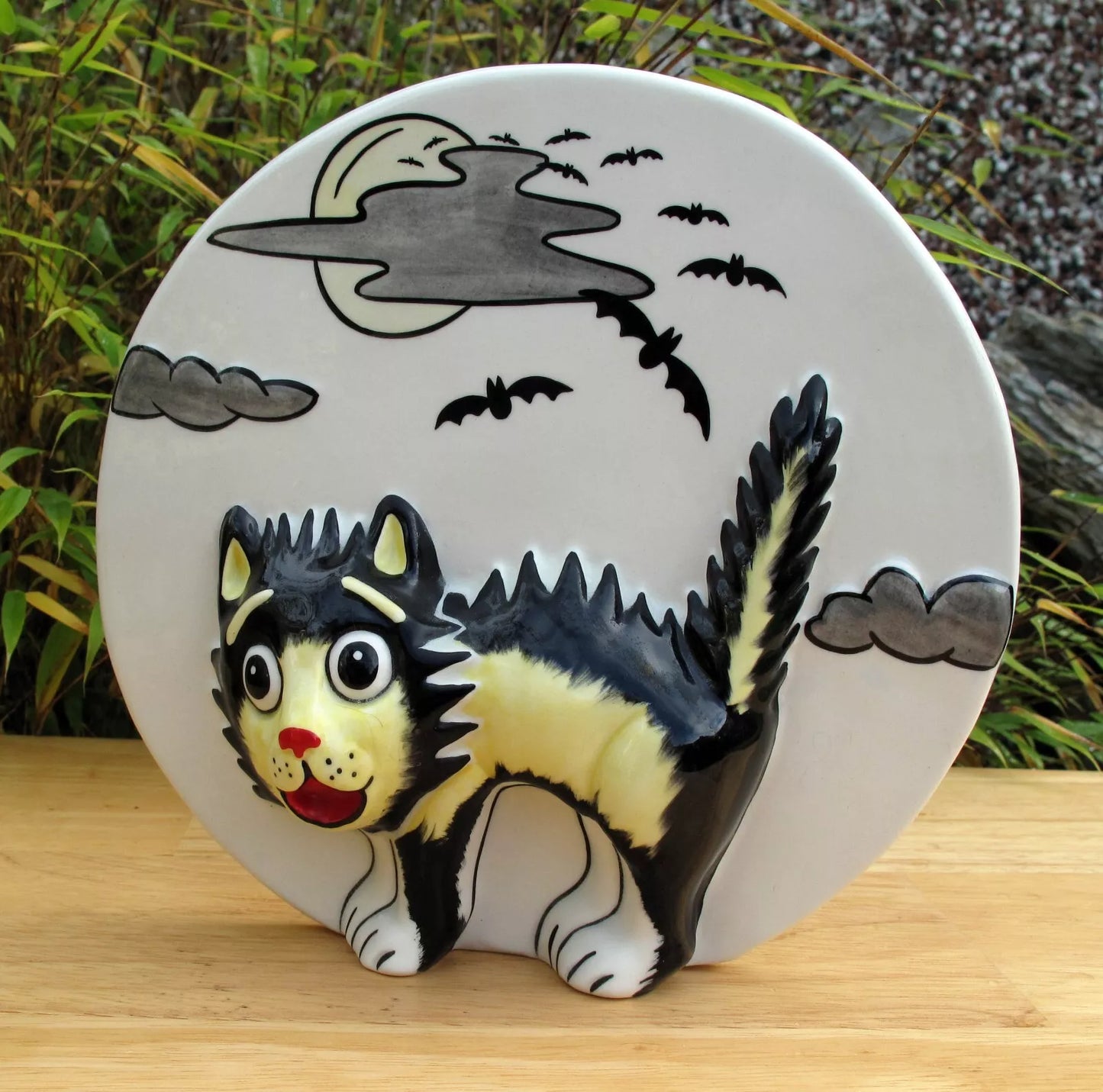 Lorna Bailey Rare PROTOTYPE COLOURWAY THUNDER FLASH the Cat Bonfire night Plaque