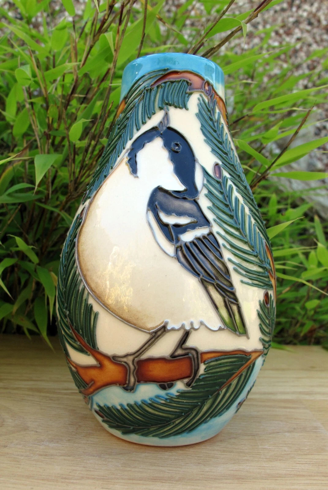 Moorcroft COAL TITS Bird Vase Shape 117/5 Numbered Edition 85. Retail Price £315