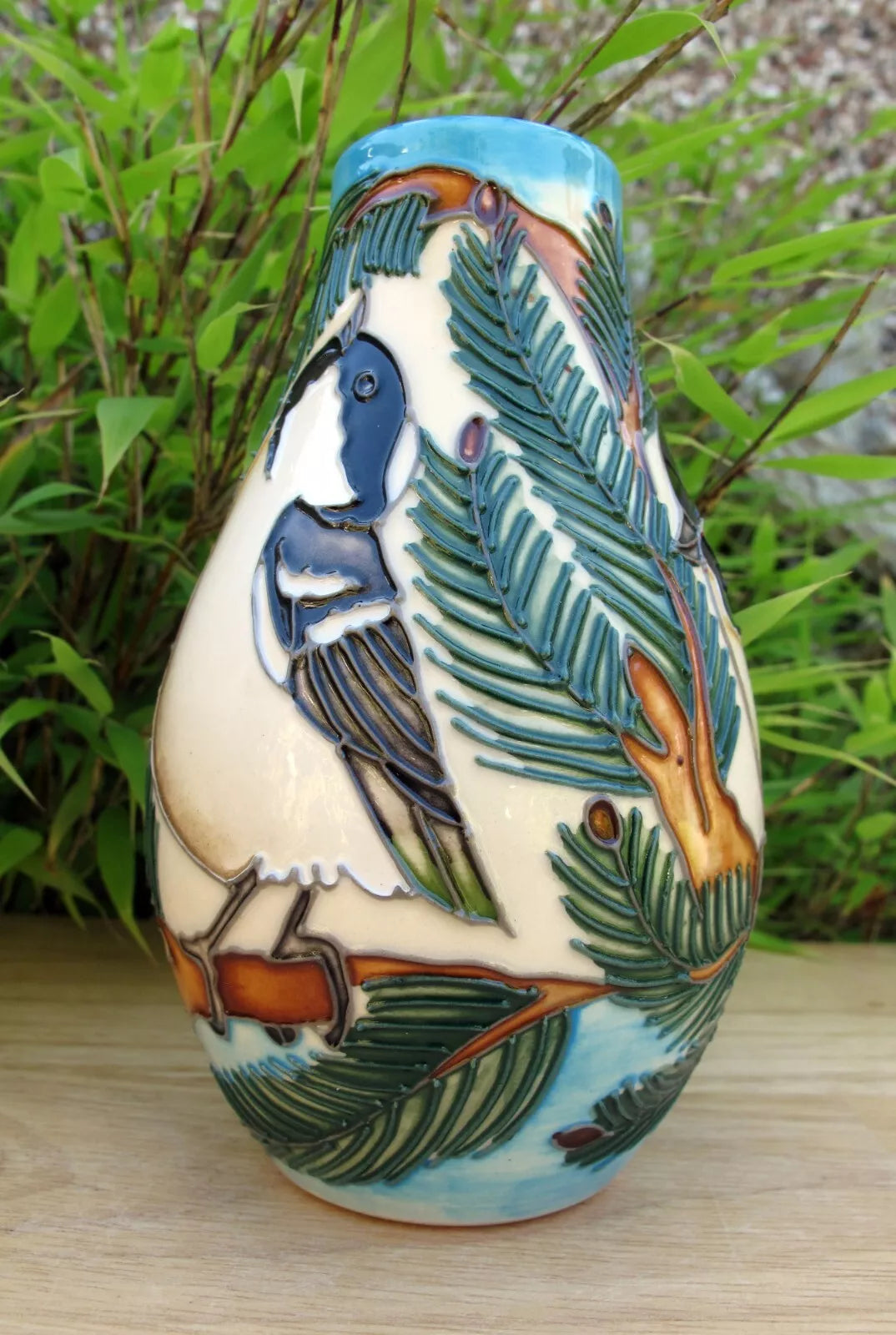 Moorcroft COAL TITS Bird Vase Shape 117/5 Numbered Edition 85. Retail Price £315