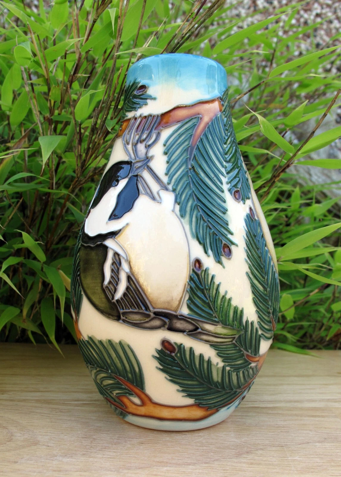 Moorcroft COAL TITS Bird Vase Shape 117/5 Numbered Edition 85. Retail Price £315