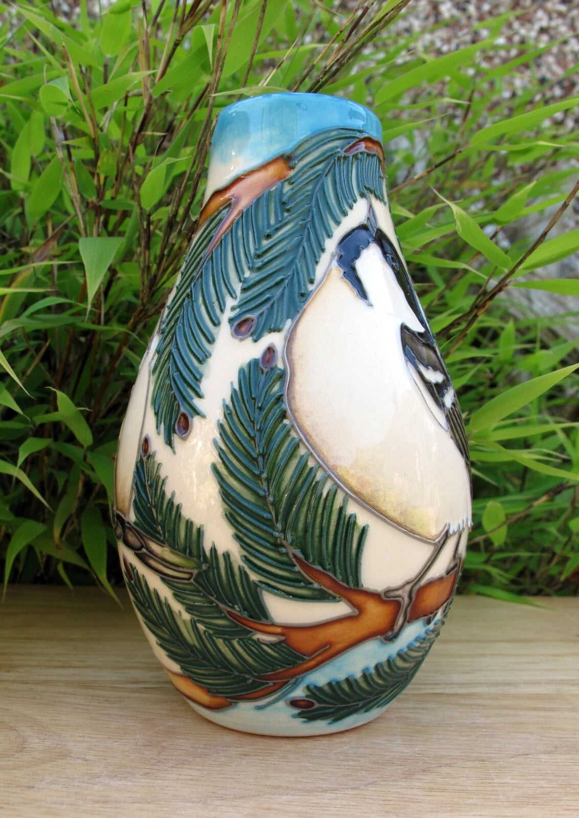 Moorcroft COAL TITS Bird Vase Shape 117/5 Numbered Edition 85. Retail Price £315
