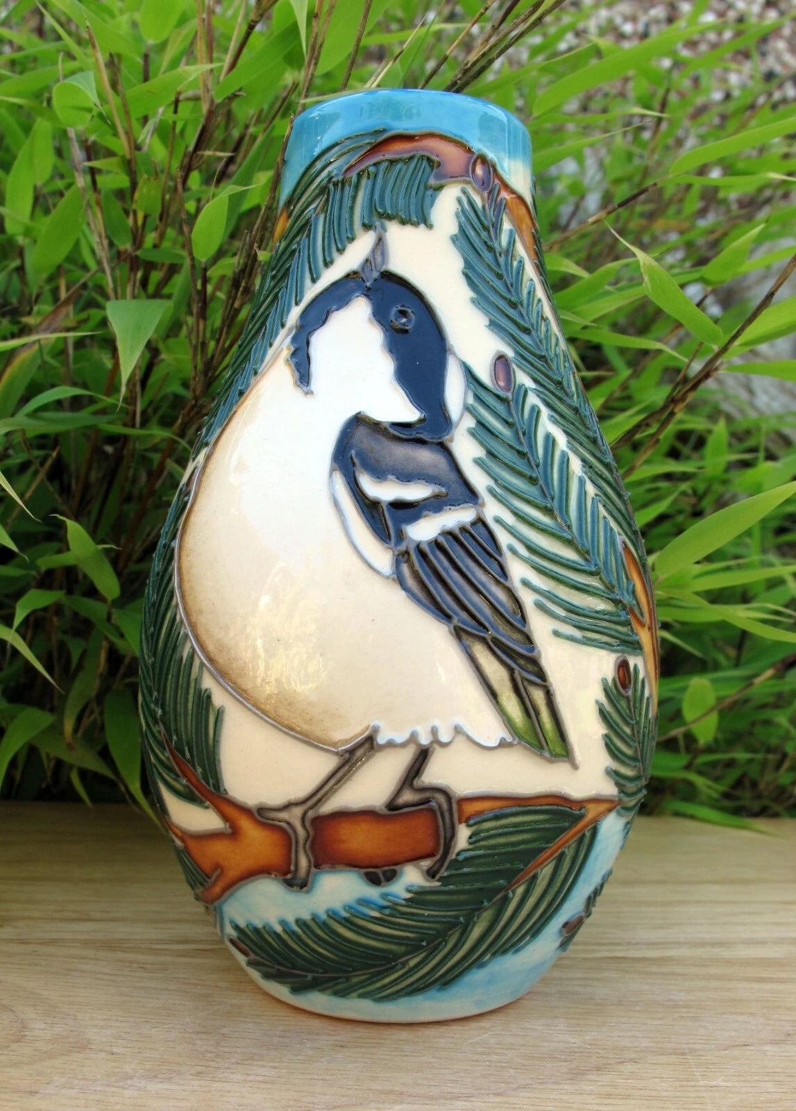 Moorcroft COAL TITS Bird Vase Shape 117/5 Numbered Edition 85. Retail Price £315