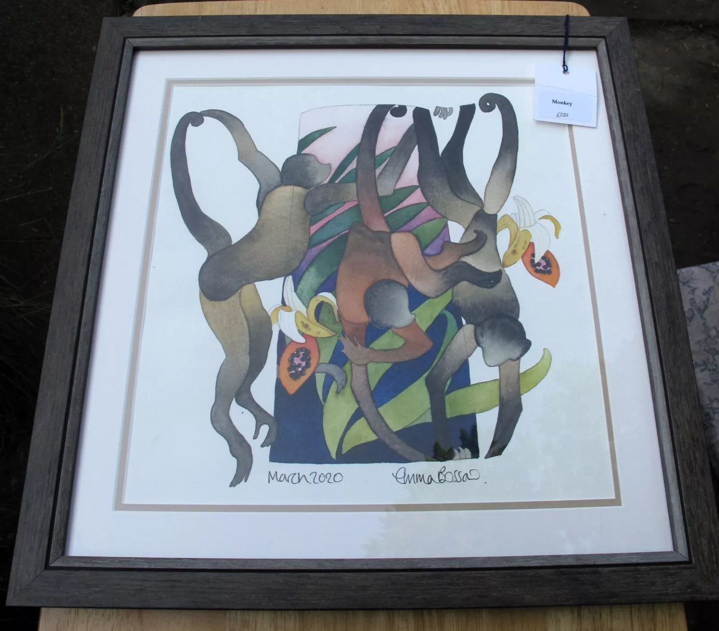 Moorcroft Framed Watercolour painting Monkey Signed by Emma Bossons RRP £220