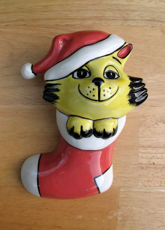 Lorna Bailey CHRISTMAS KITTY WALL PLAQUE ( Santa Cat ) Christmas 2004