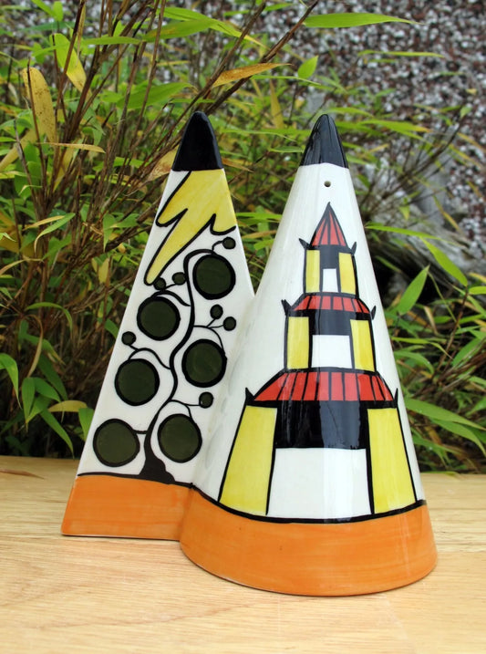 Lorna Bailey Rare Early PAGODO GARDEN Back to Back Salt & Pepper Oct 1998