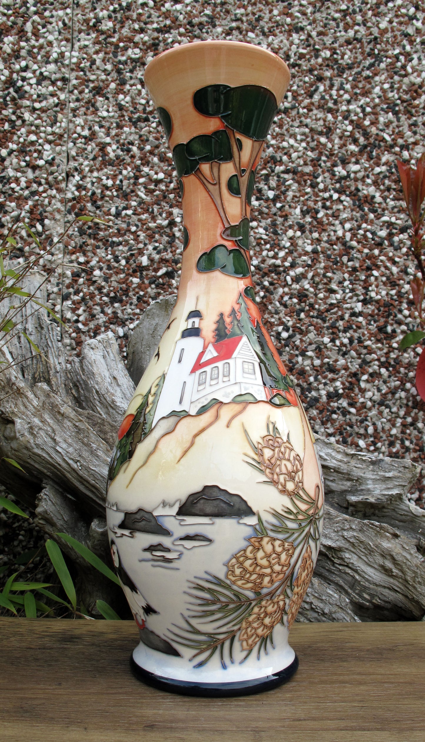 Moorcroft ARCADIA MAINE Vase 81/14 Trial Date 23.10.23 Retail Price £1730 Puffins