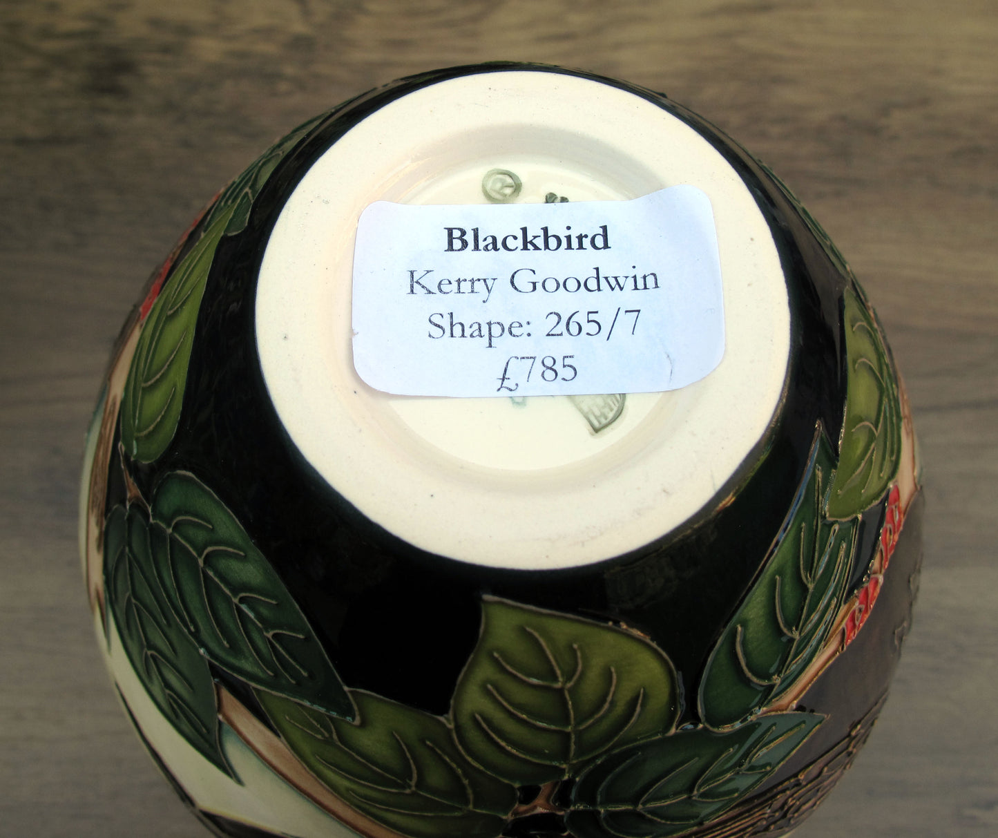 Moorcroft VERY RARE BLACKBIRD Vase 265/7 Trial Date 8.1.25 Retail Price £785