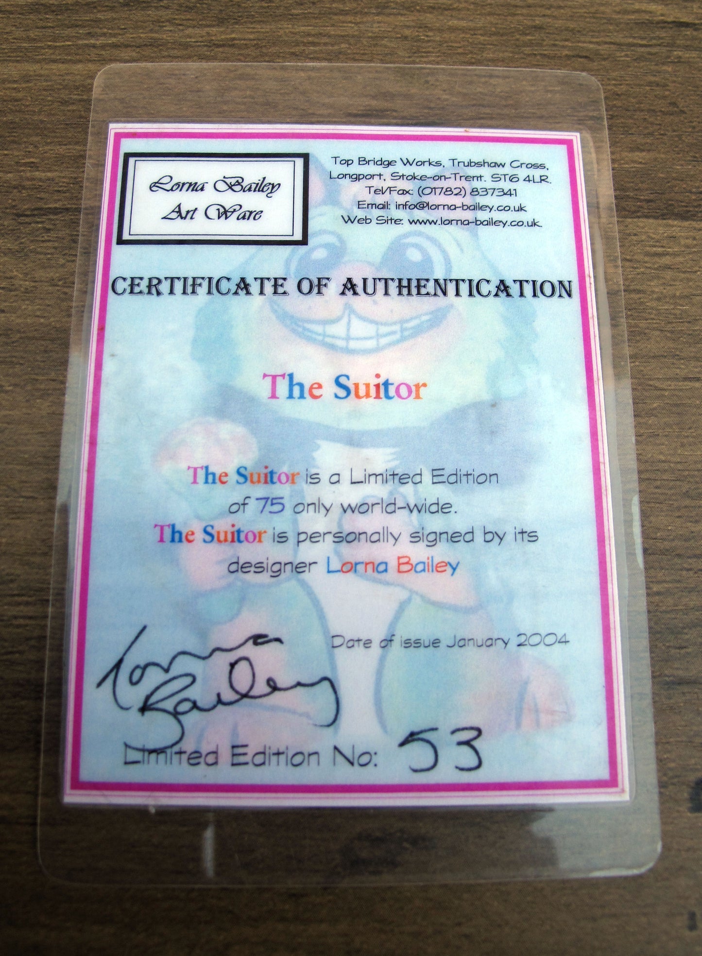 Lorna Bailey THE SUITOR Cat Limited Edition 53/75 Jan 2004 Catalogue 2 book p34