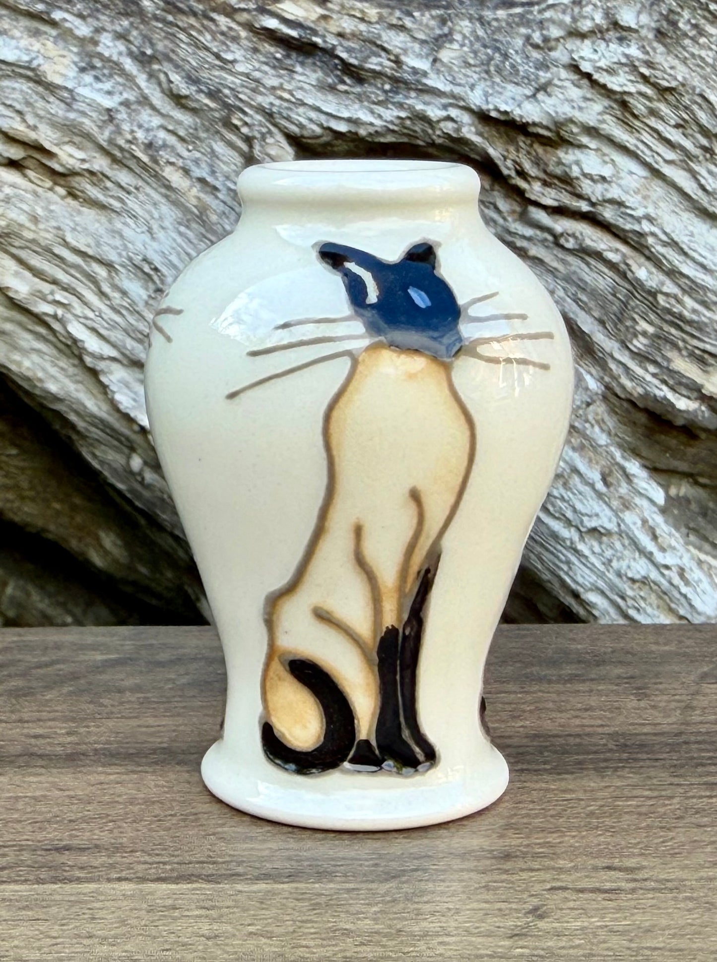 Moorcroft DOUBLE TROUBLE Miniature Vase Shape 65/2 Retail Vase £91 Siamese Cat
