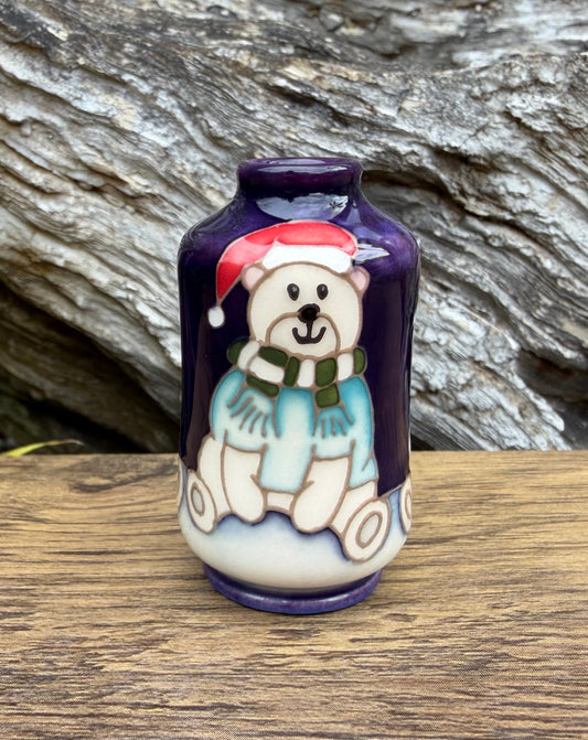 Moorcroft ARCTIC PARTY Miniature vase 98/2  Retail Price £202 Christmas Bear