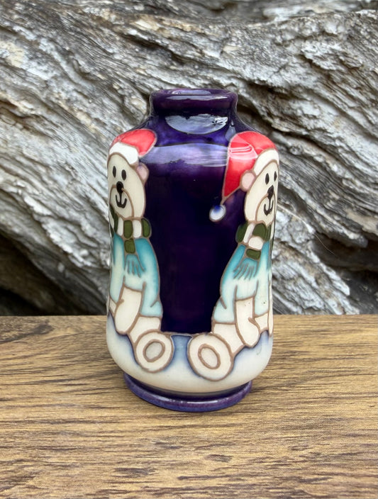 Moorcroft ARCTIC PARTY Miniature vase 98/2  Retail Price £202 Christmas Bear