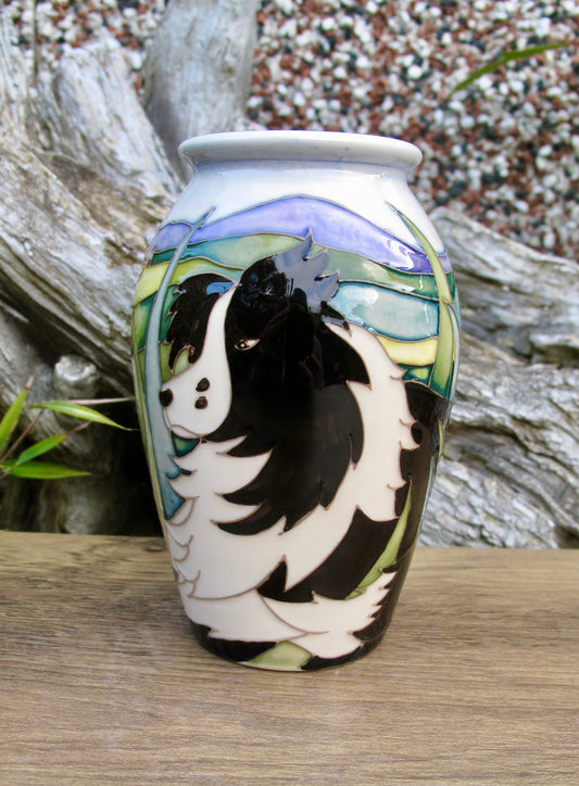 Moorcroft THE WATCHER Vase 393/5 Number 44. Retail Price £360 Border Collie Dog