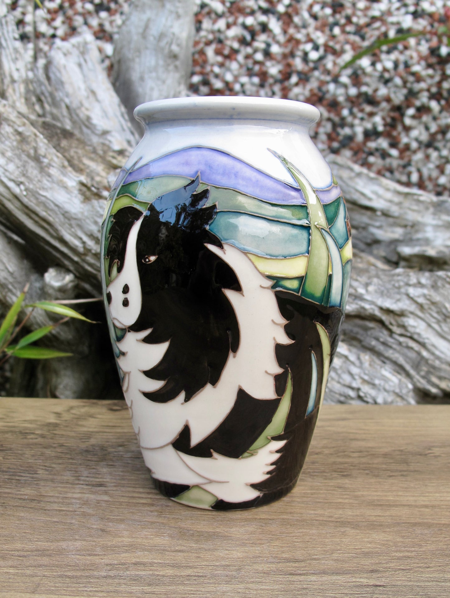 Moorcroft THE WATCHER Vase 393/5 Number 44. Retail Price £360 Border Collie Dog