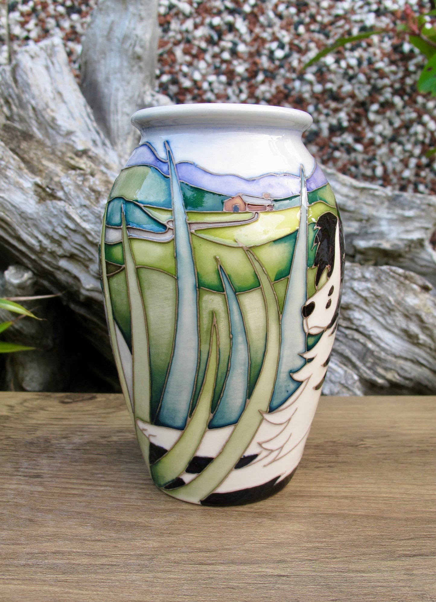 Moorcroft THE WATCHER Vase 393/5 Number 44. Retail Price £360 Border Collie Dog