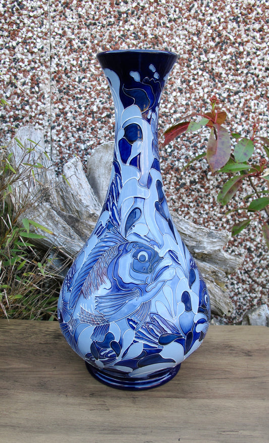 Moorcroft PRESTIGE RED SNAPPER BLUE 80/16 Vase Trial Dated 22.5.24 Retail Price £1760