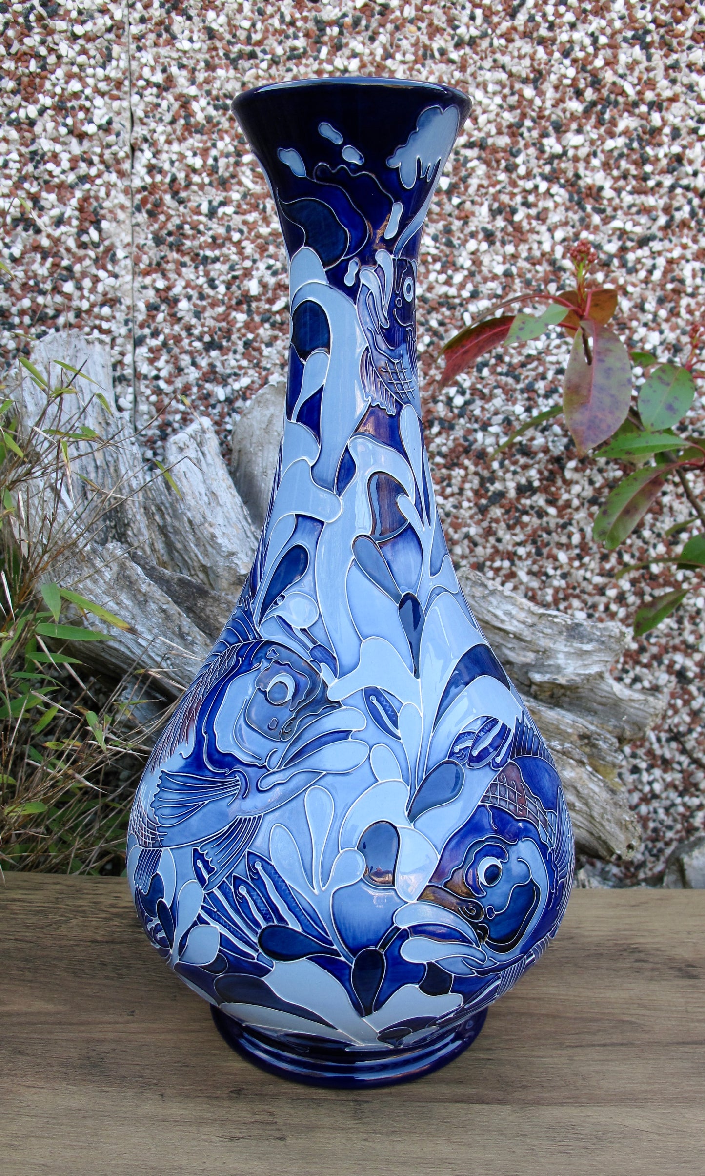 Moorcroft PRESTIGE RED SNAPPER BLUE 80/16 Vase Trial Dated 22.5.24 Retail Price £1760