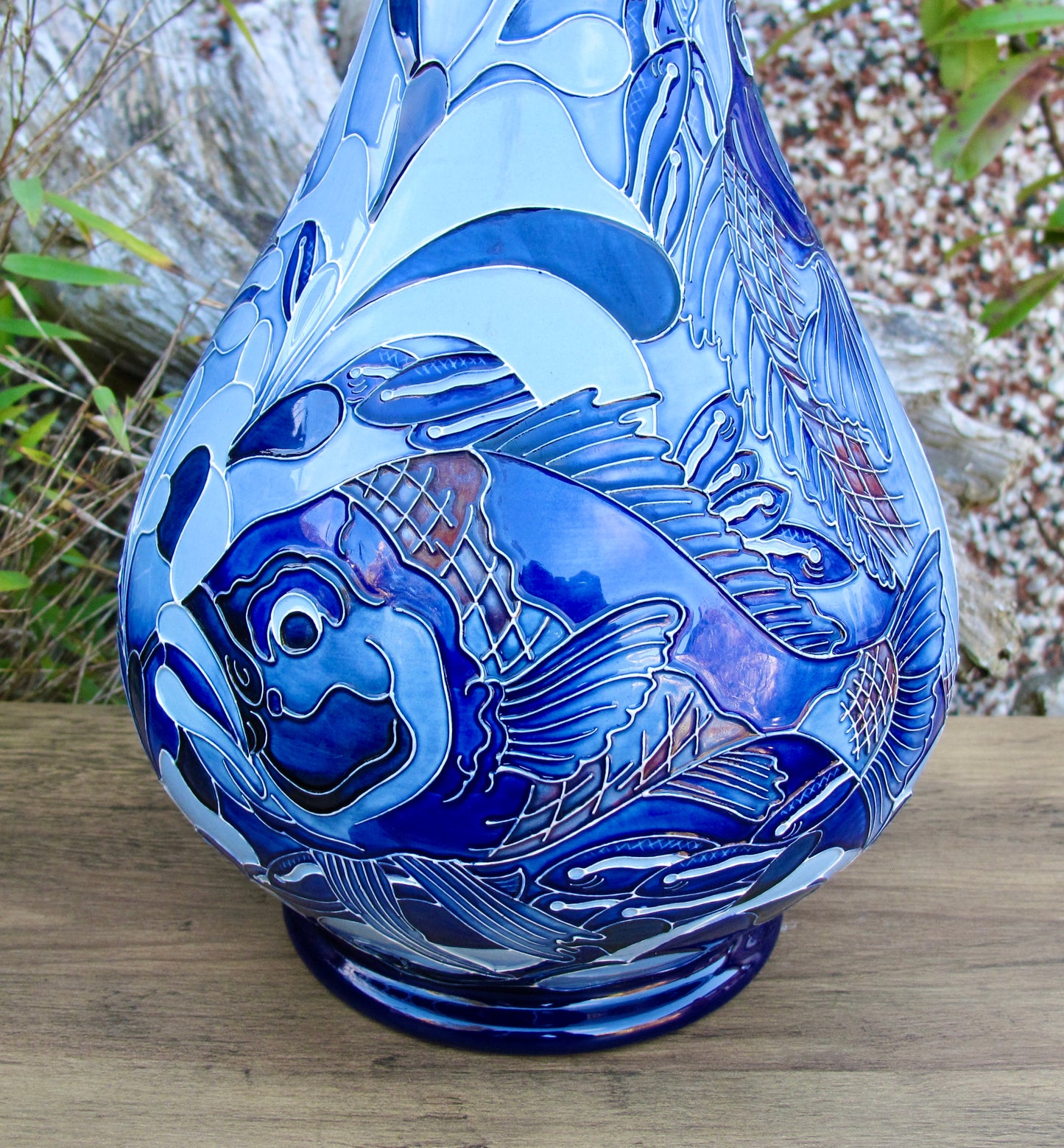 Moorcroft PRESTIGE RED SNAPPER BLUE 80/16 Vase Trial Dated 22.5.24 Retail Price £1760