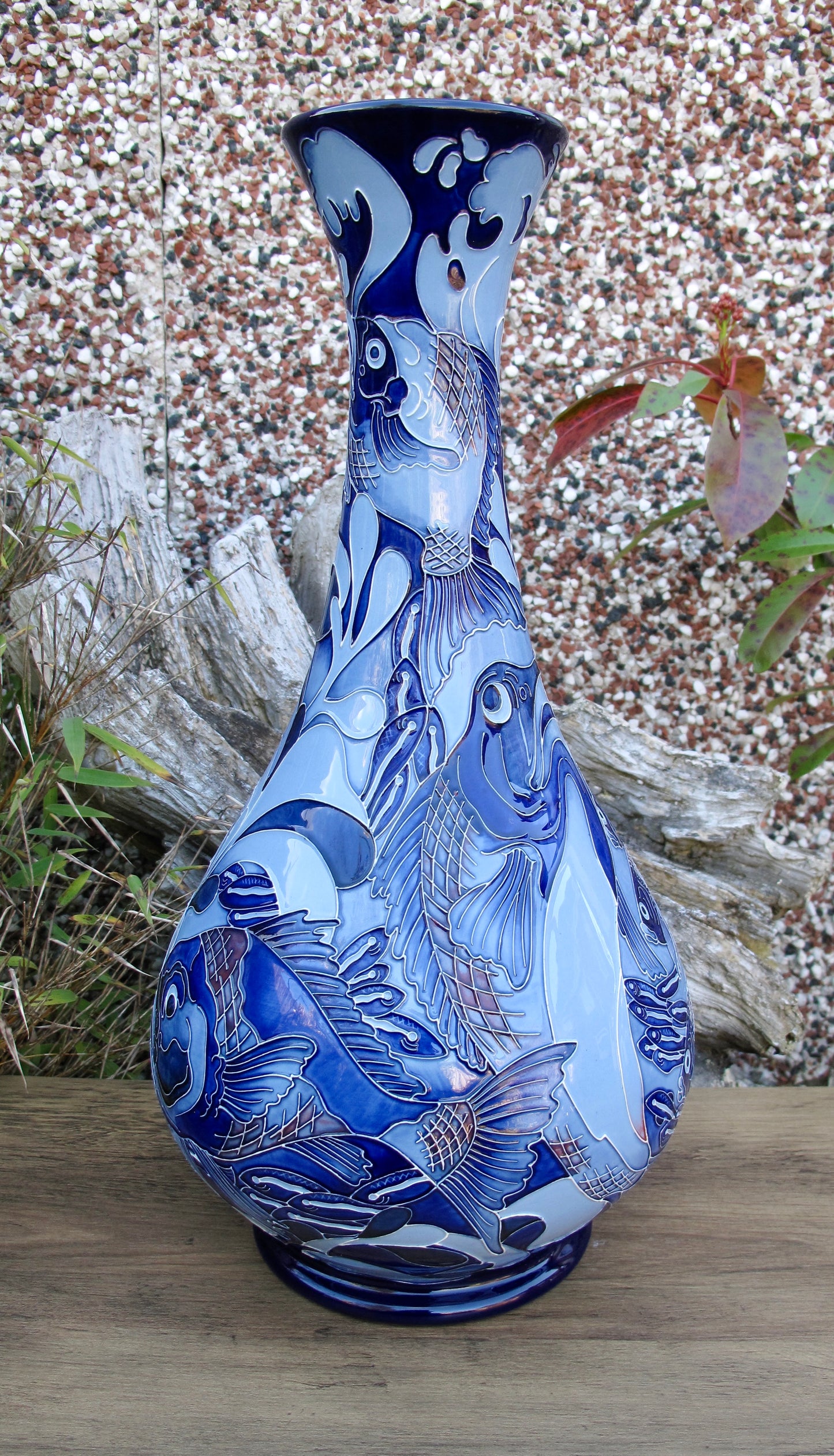 Moorcroft PRESTIGE RED SNAPPER BLUE 80/16 Vase Trial Dated 22.5.24 Retail Price £1760