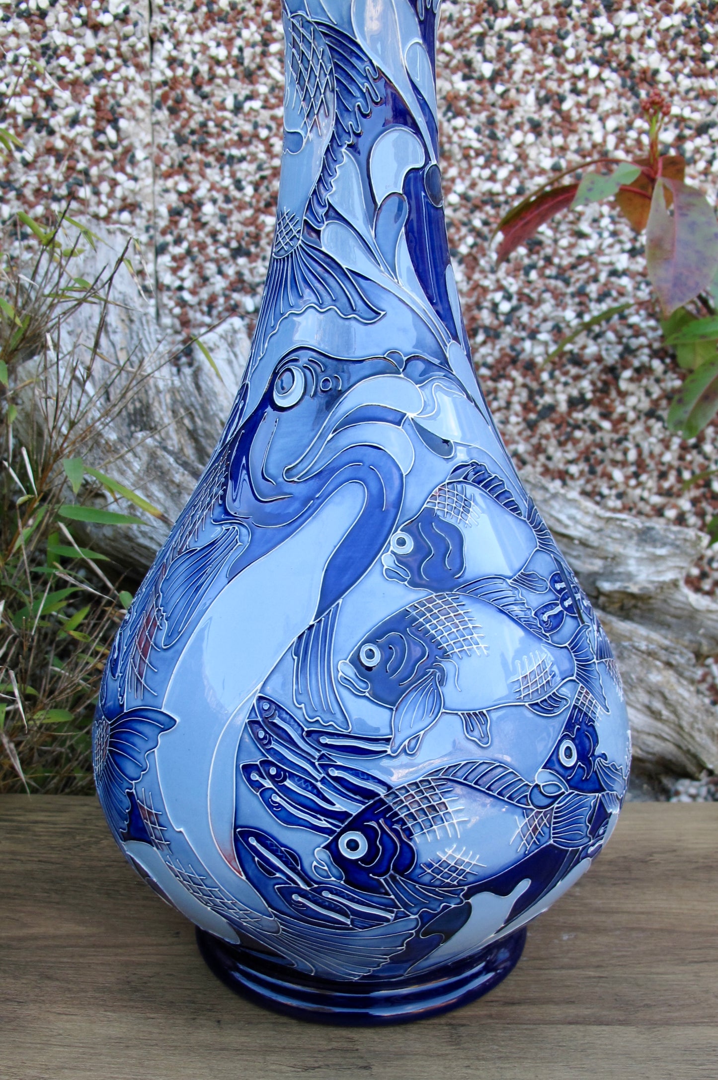 Moorcroft PRESTIGE RED SNAPPER BLUE 80/16 Vase Trial Dated 22.5.24 Retail Price £1760
