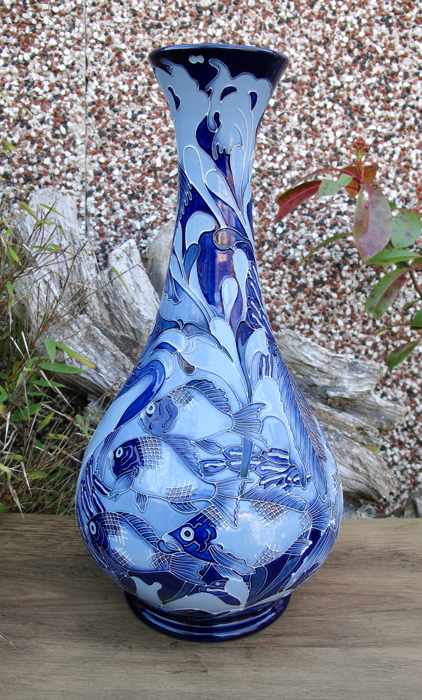 Moorcroft PRESTIGE RED SNAPPER BLUE 80/16 Vase Trial Dated 22.5.24 Retail Price £1760