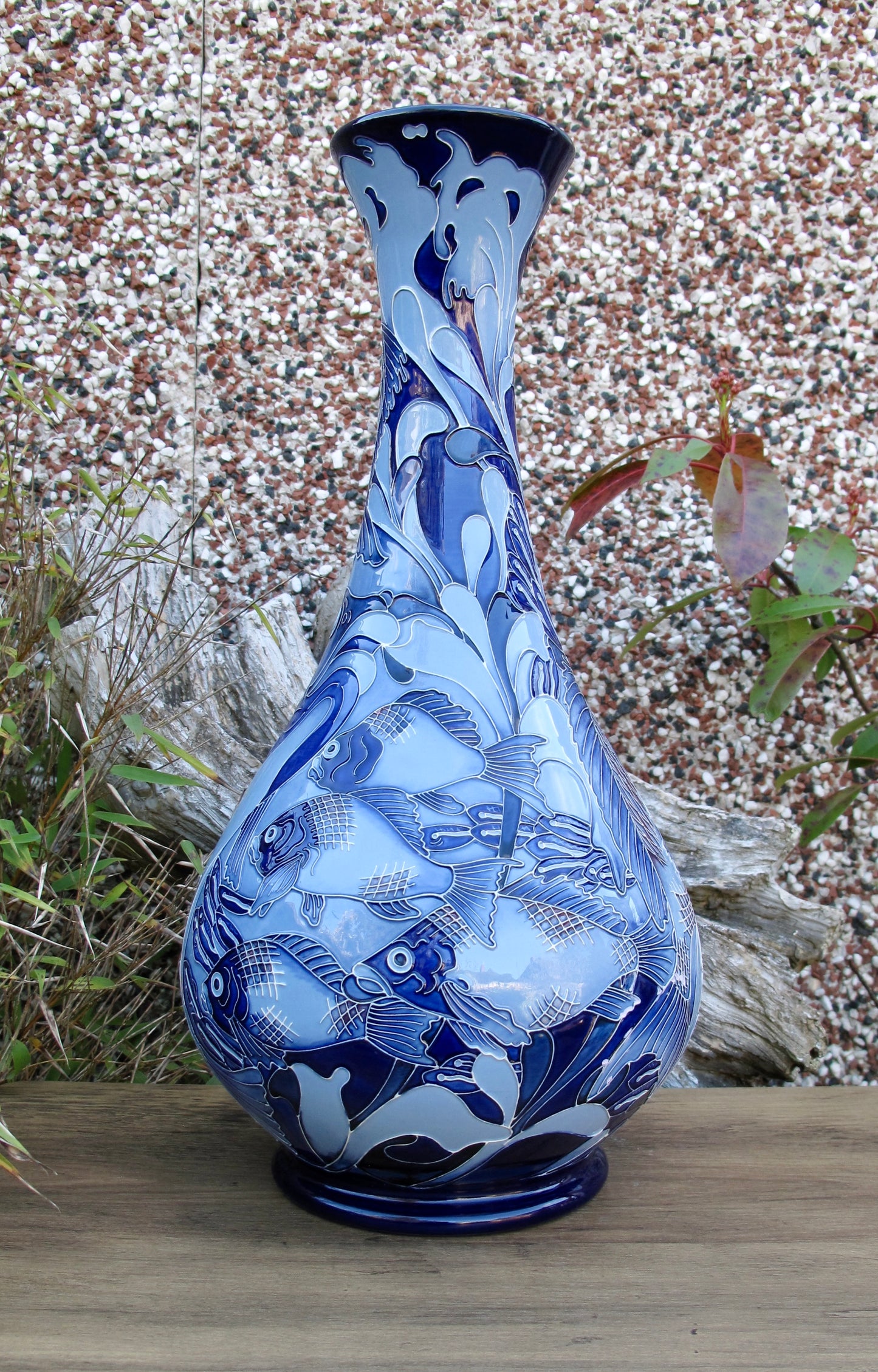 Moorcroft PRESTIGE RED SNAPPER BLUE 80/16 Vase Trial Dated 22.5.24 Retail Price £1760