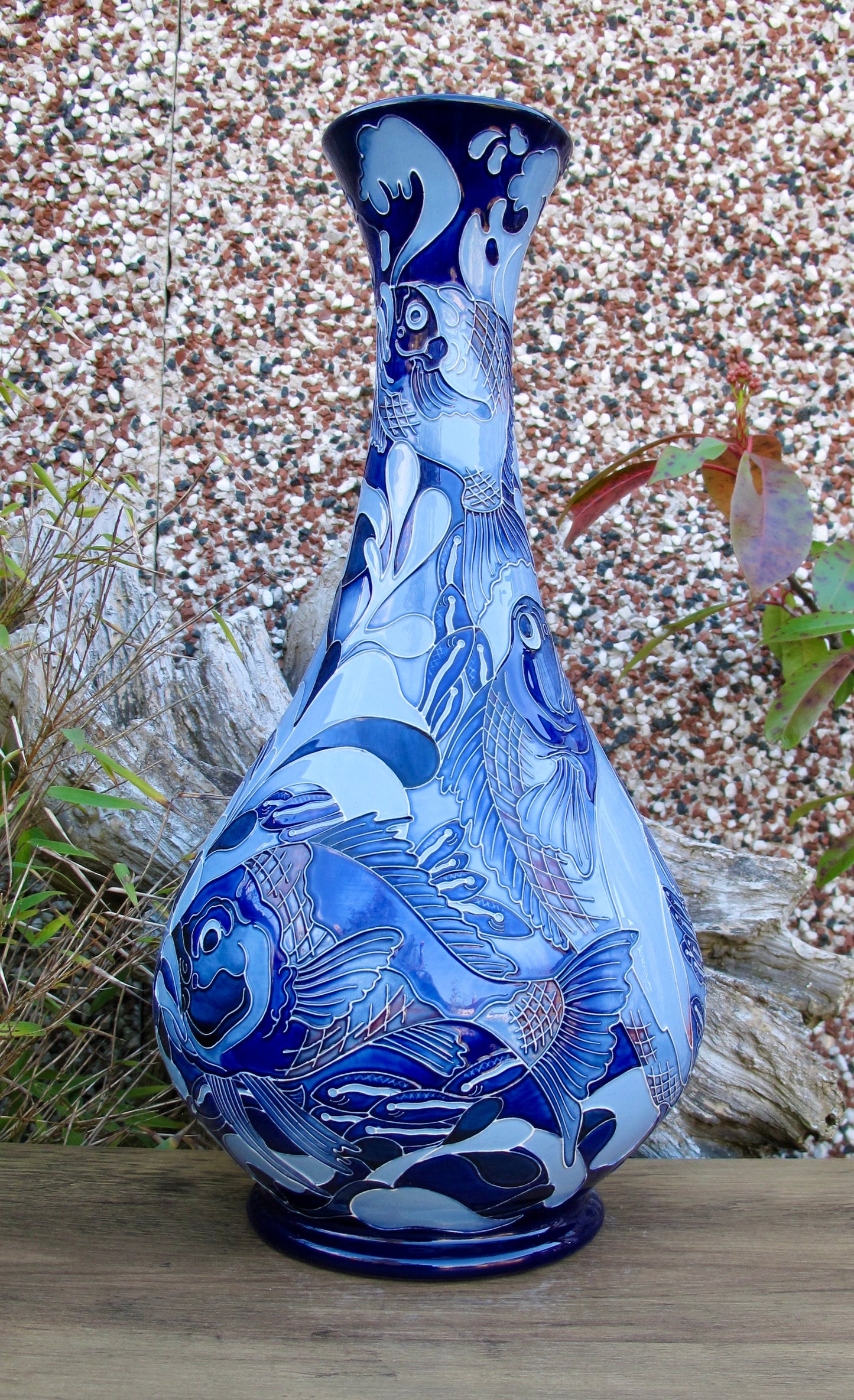 Moorcroft PRESTIGE RED SNAPPER BLUE 80/16 Vase Trial Dated 22.5.24 Retail Price £1760