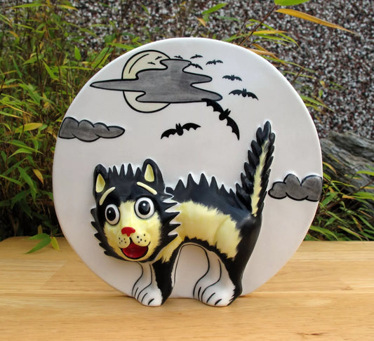 Lorna Bailey Rare PROTOTYPE COLOURWAY THUNDER FLASH the Cat Bonfire night Plaque