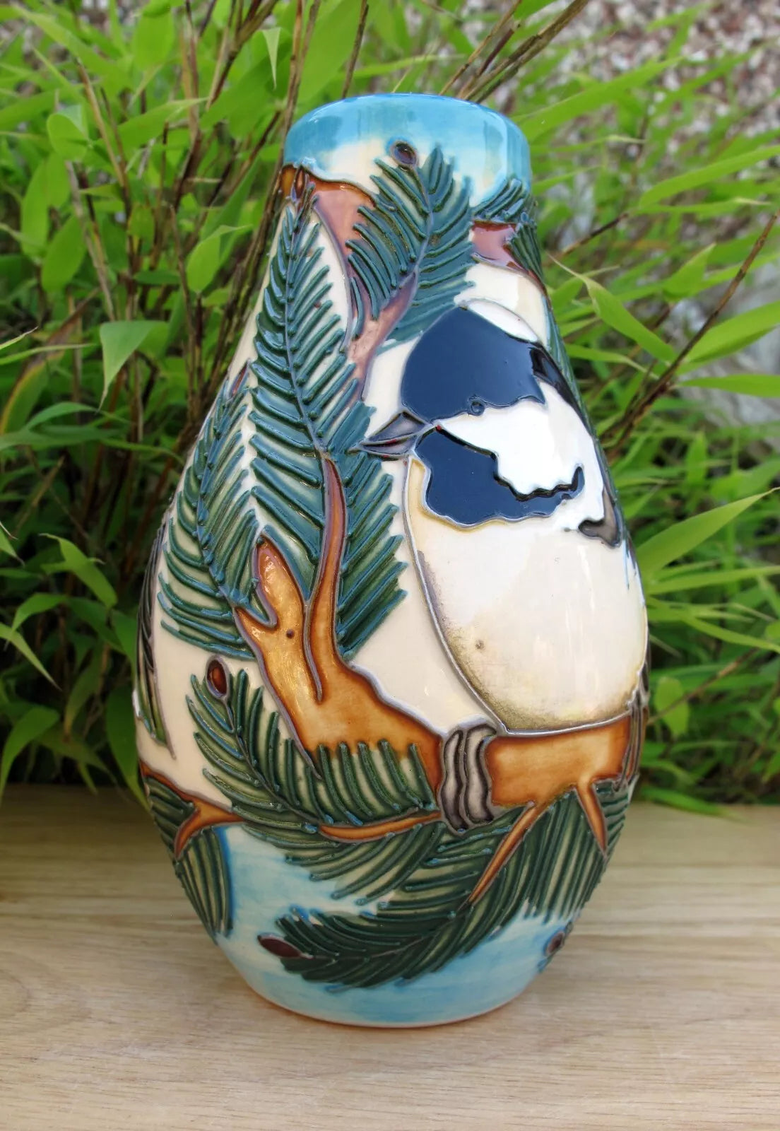 Moorcroft COAL TITS Bird Vase Shape 117/5 Numbered Edition 85. Retail Price £315