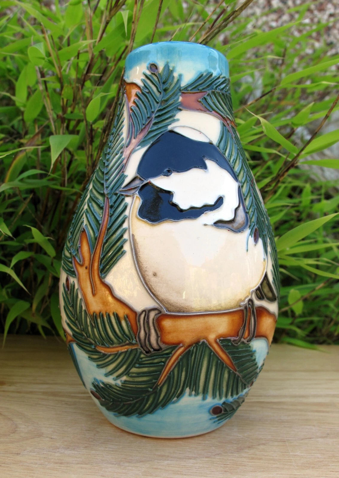 Moorcroft COAL TITS Bird Vase Shape 117/5 Numbered Edition 85. Retail Price £315