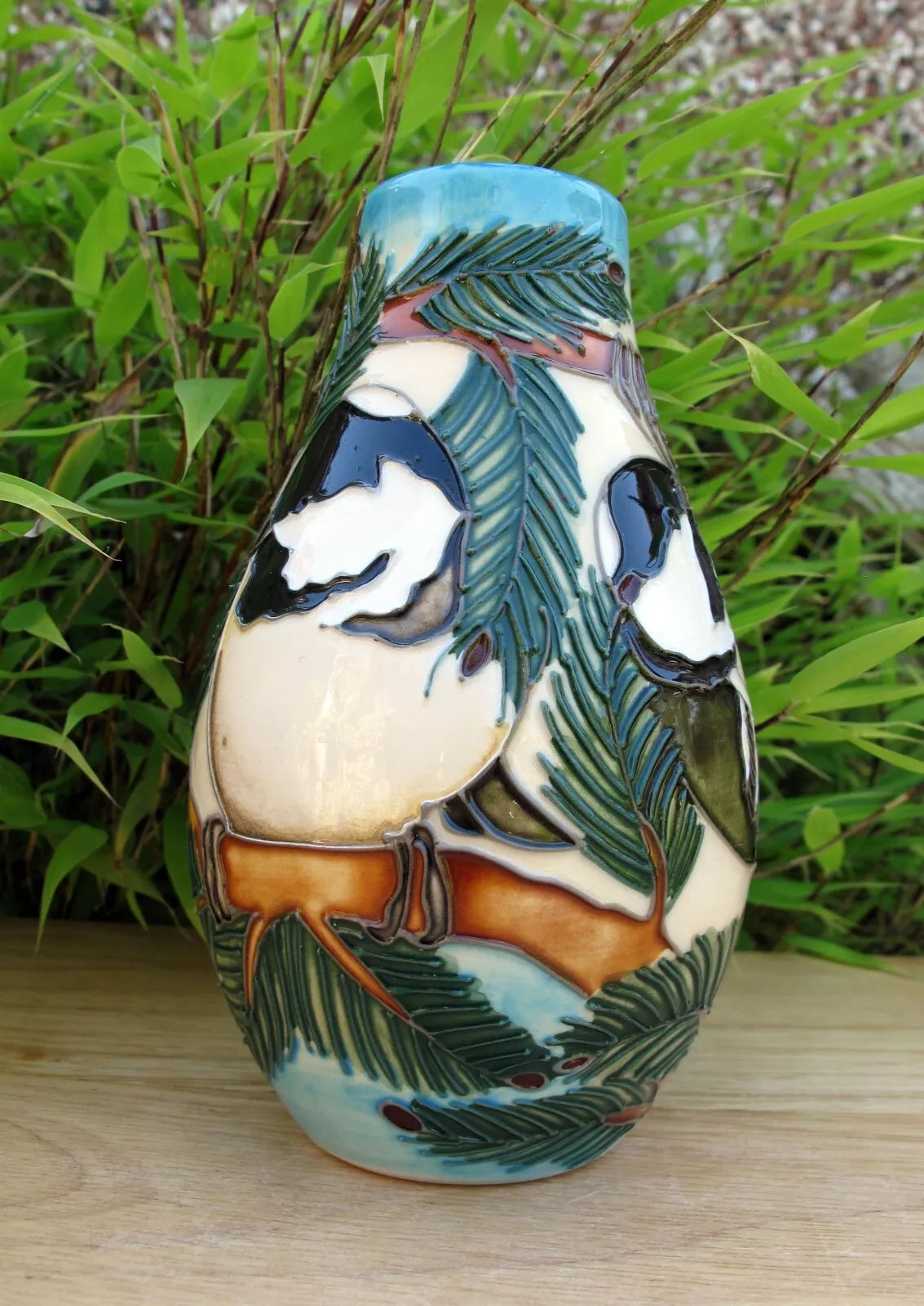 Moorcroft COAL TITS Bird Vase Shape 117/5 Numbered Edition 85. Retail Price £315