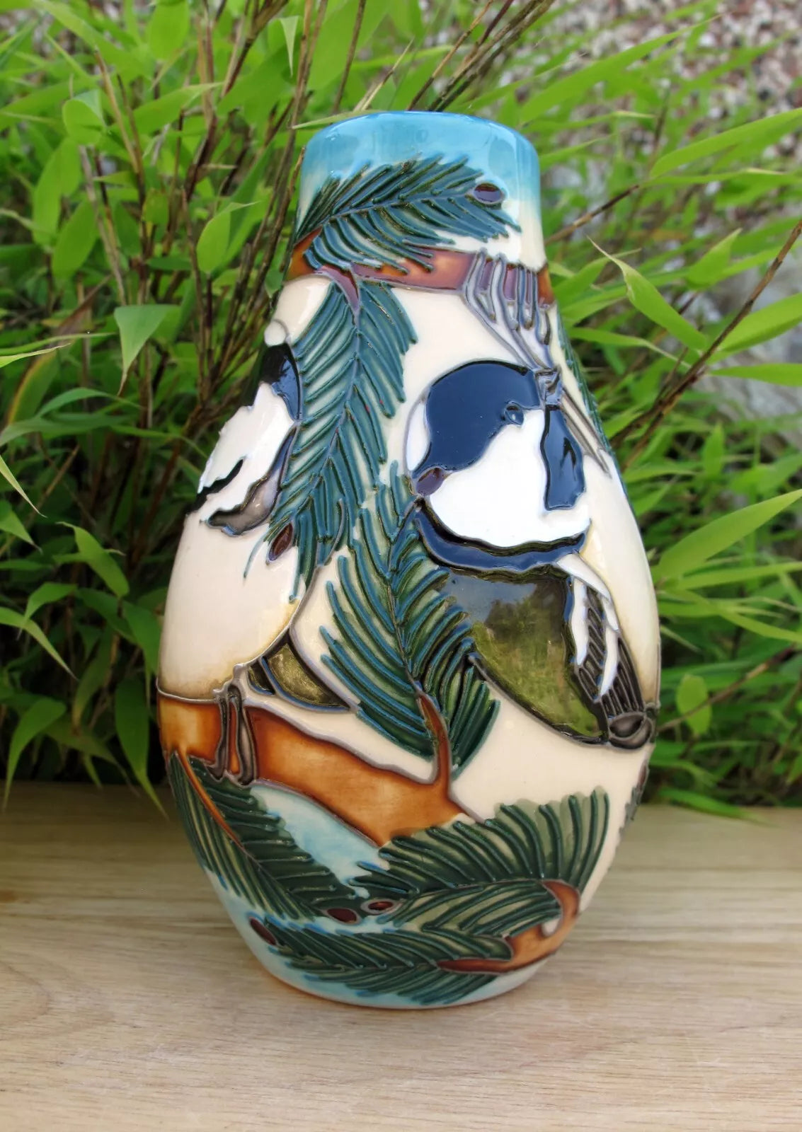 Moorcroft COAL TITS Bird Vase Shape 117/5 Numbered Edition 85. Retail Price £315