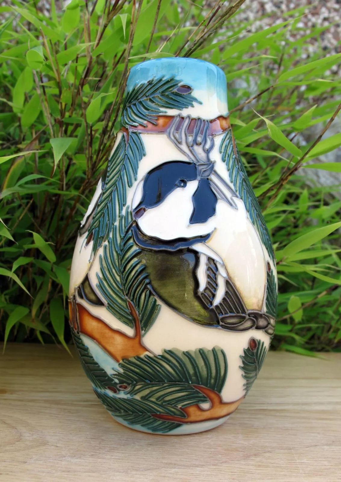 Moorcroft COAL TITS Bird Vase Shape 117/5 Numbered Edition 85. Retail Price £315
