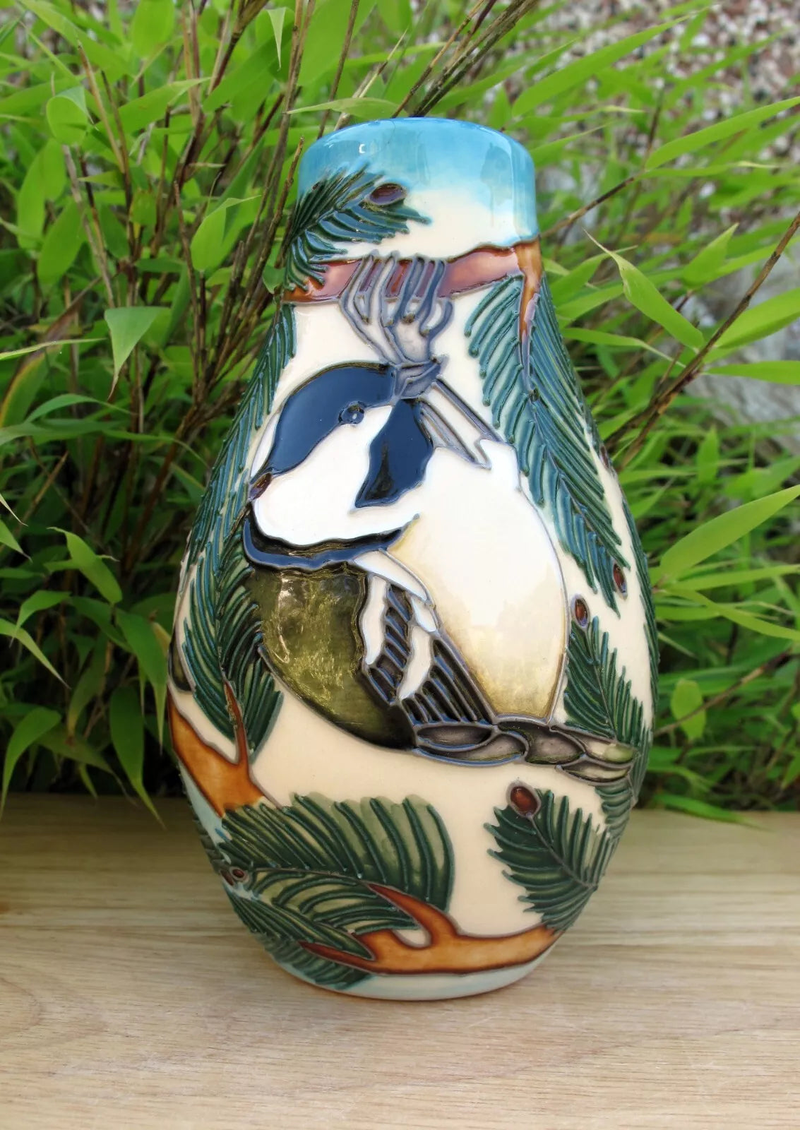Moorcroft COAL TITS Bird Vase Shape 117/5 Numbered Edition 85. Retail Price £315