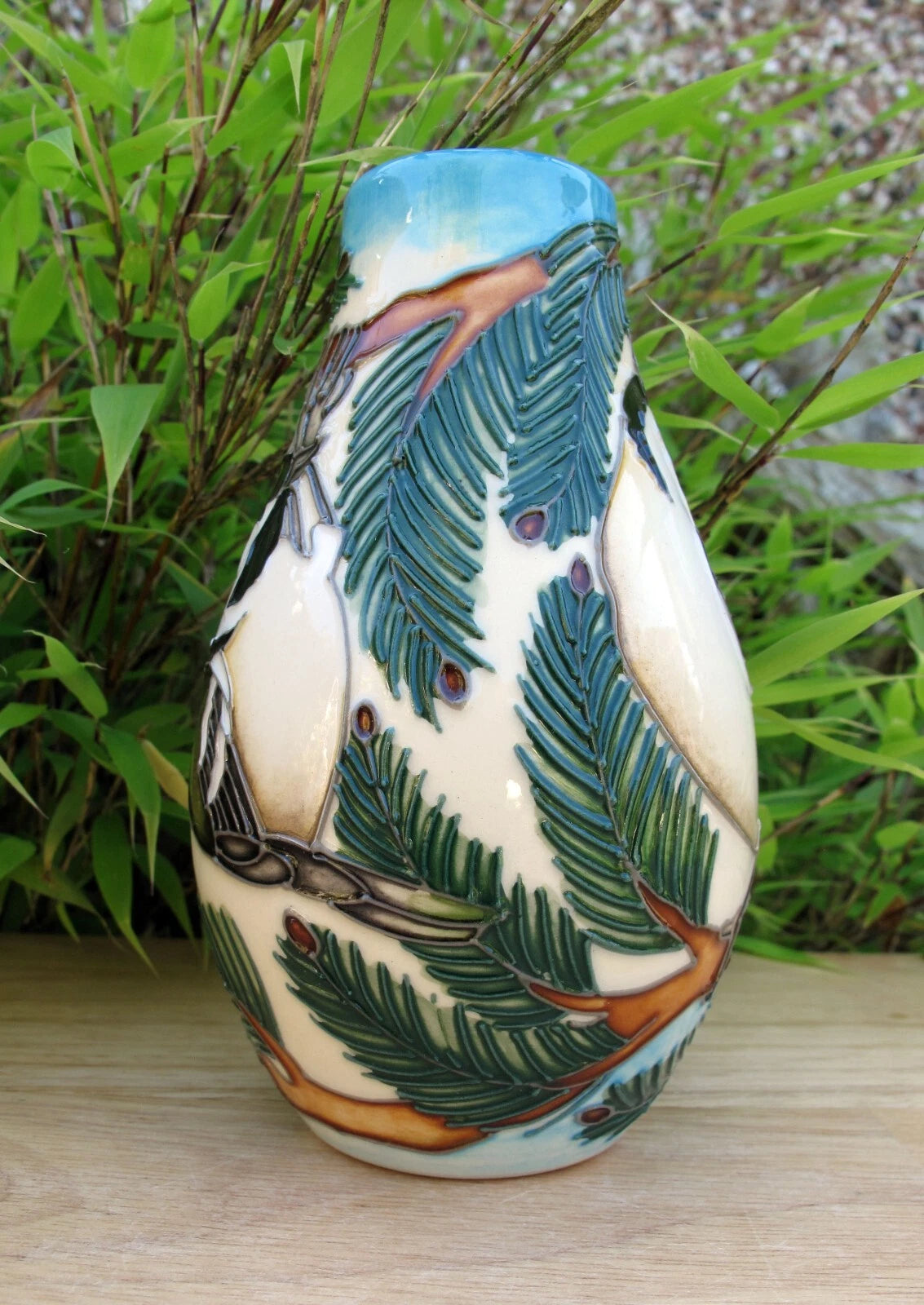 Moorcroft COAL TITS Bird Vase Shape 117/5 Numbered Edition 85. Retail Price £315