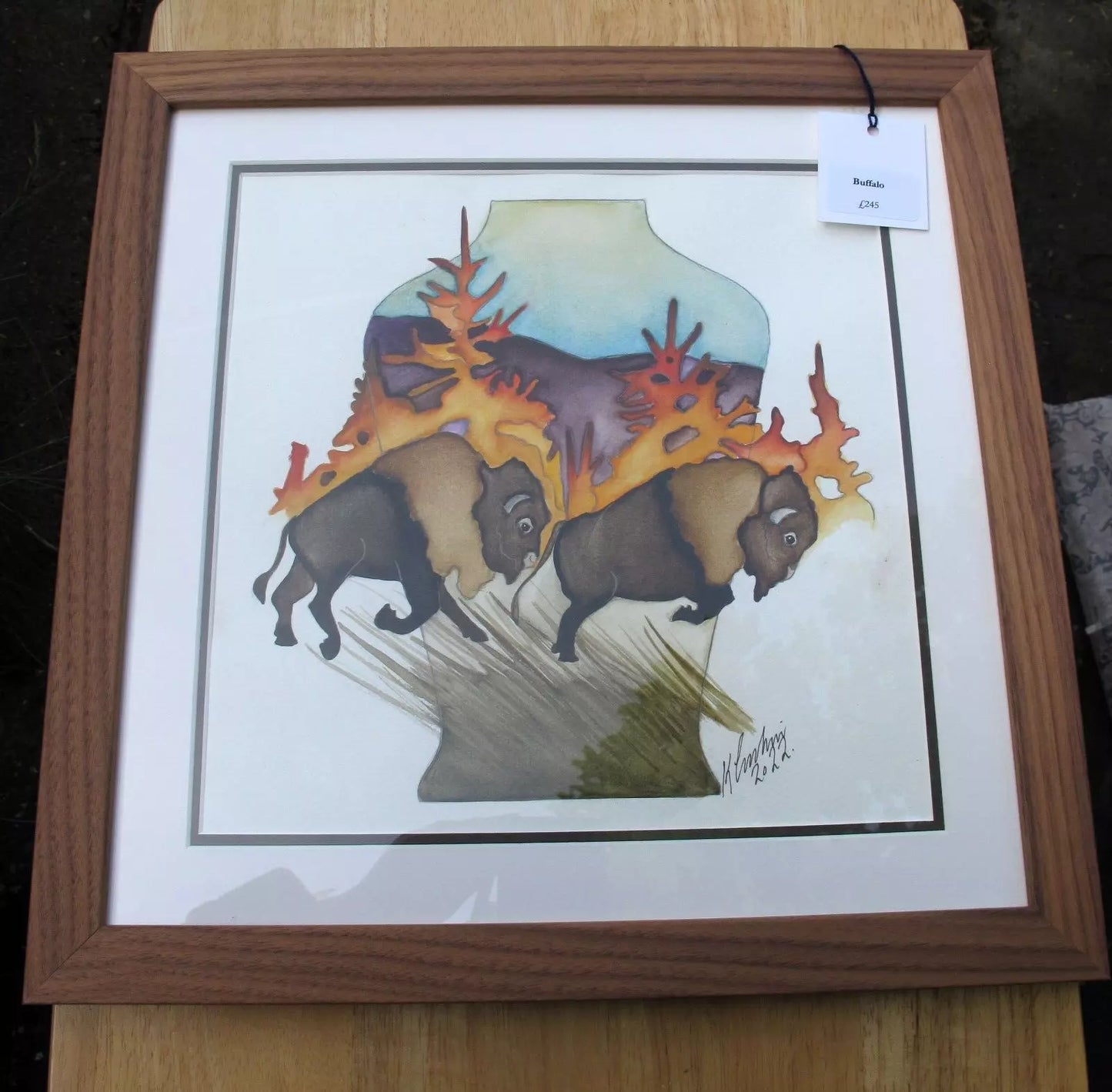 Moorcroft Framed Watercolour painting Buffallo Signed by Kerry Goodwin RRP £245