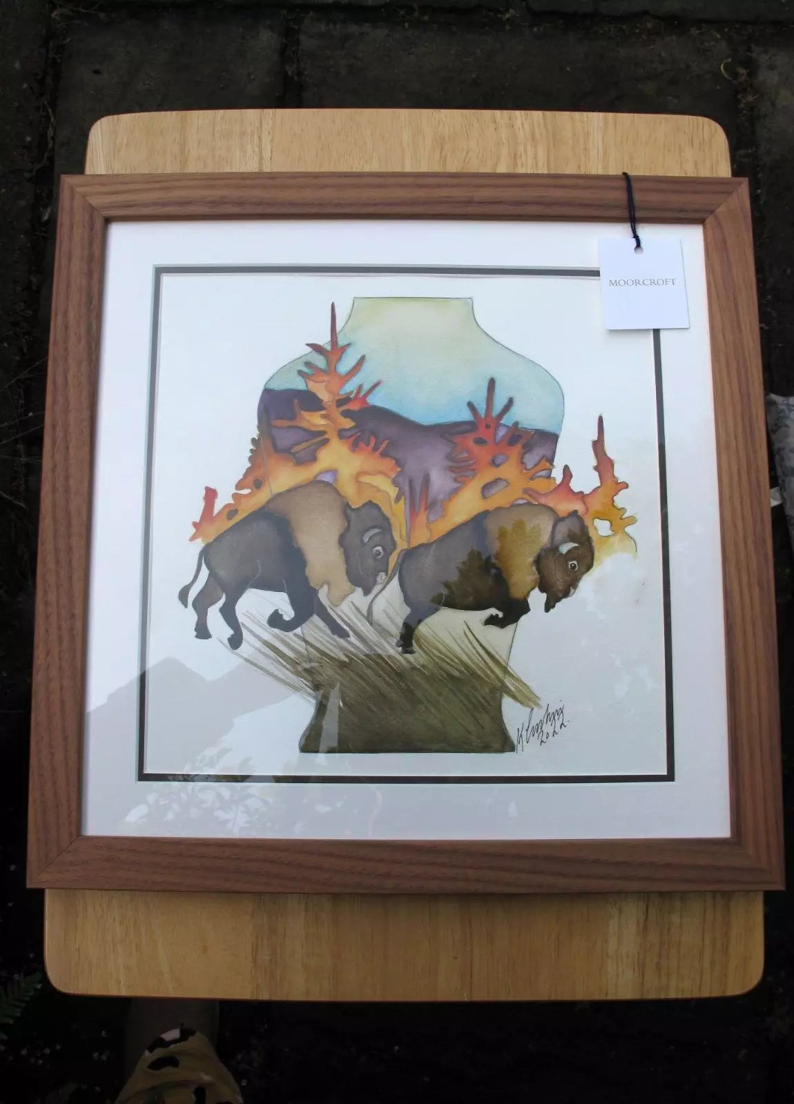Moorcroft Framed Watercolour painting Buffallo Signed by Kerry Goodwin RRP £245