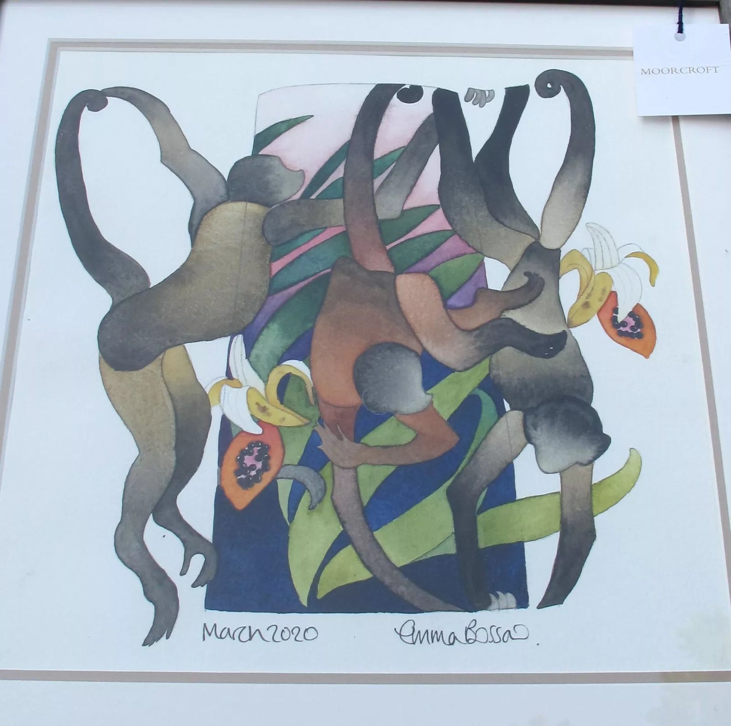 Moorcroft Framed Watercolour painting Monkey Signed by Emma Bossons RRP £220