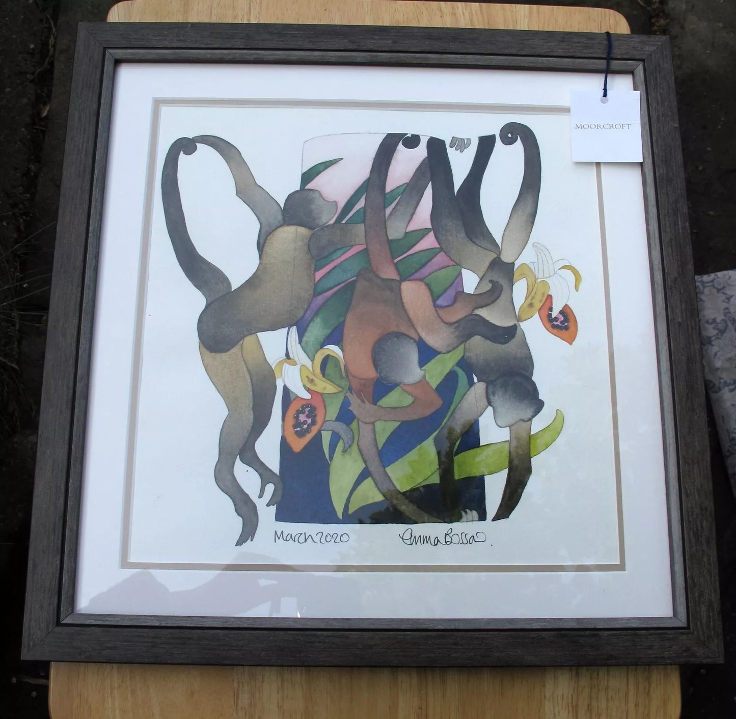 Moorcroft Framed Watercolour painting Monkey Signed by Emma Bossons RRP £220