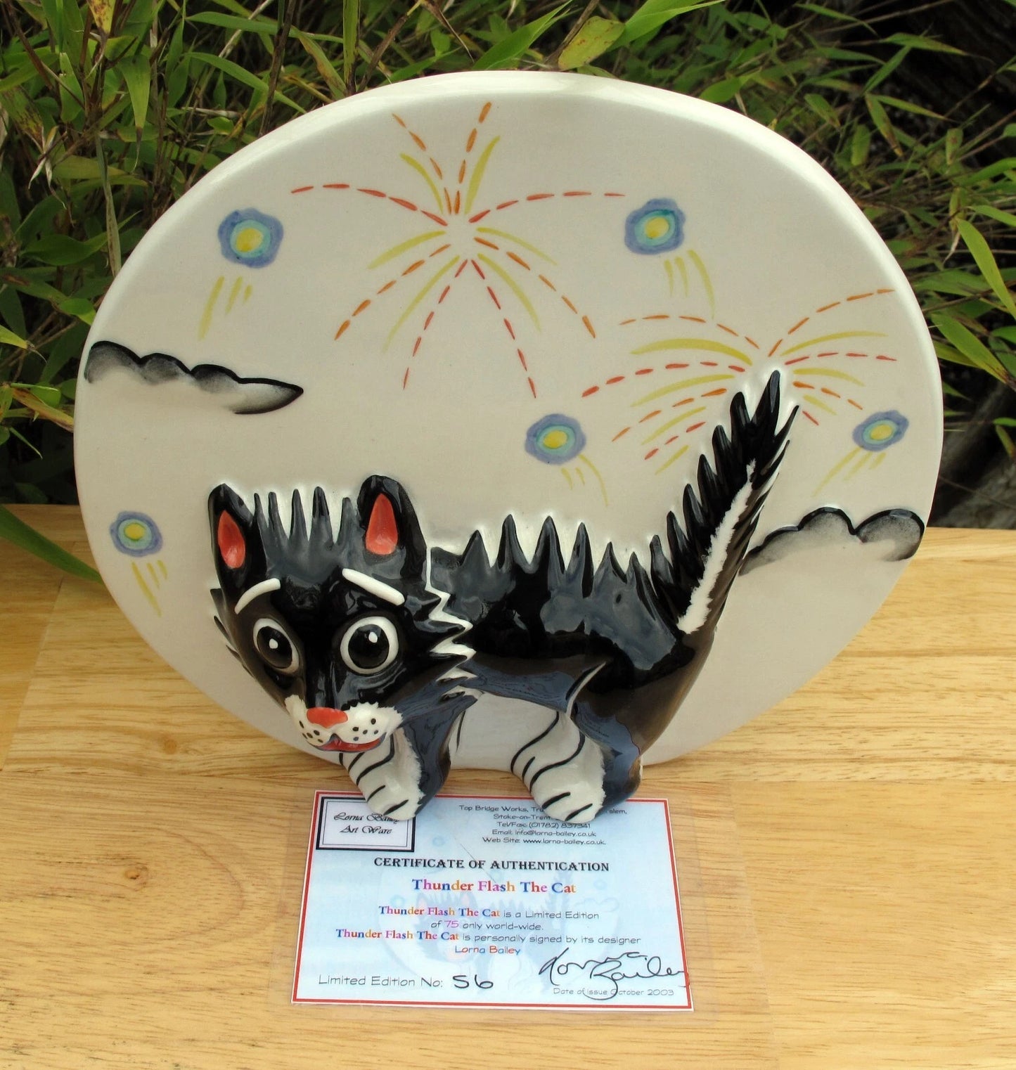 Lorna Bailey THUNDER FLASH Cat Plaque Limited Edition 56/75  Oct 03 Certificate